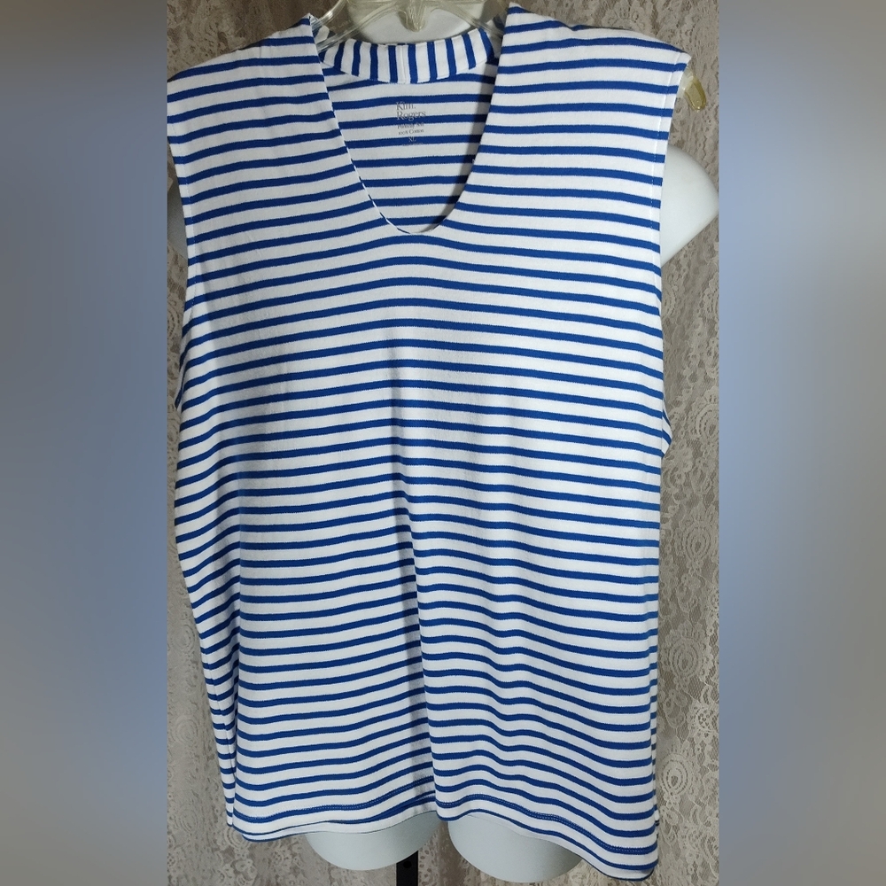 Kim Rogers Blue & White Striped V-Neck Tank